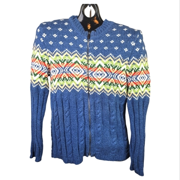 Liz Claiborne Lizsport Crew Neck Cable Knit Front Zip Sweater - Picture 1 of 7